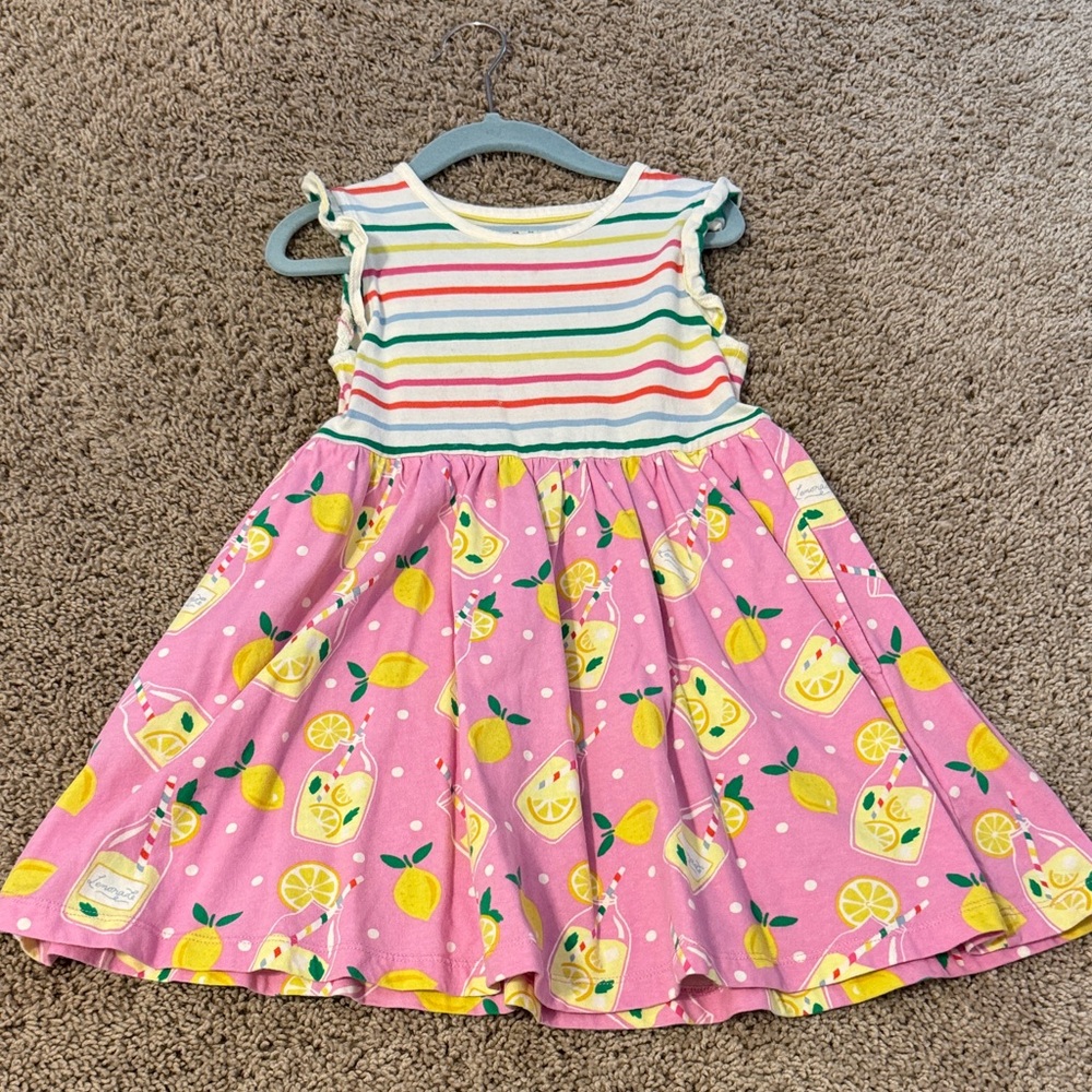 Mini Boden Pink Lemonade Striped Kids Dress
